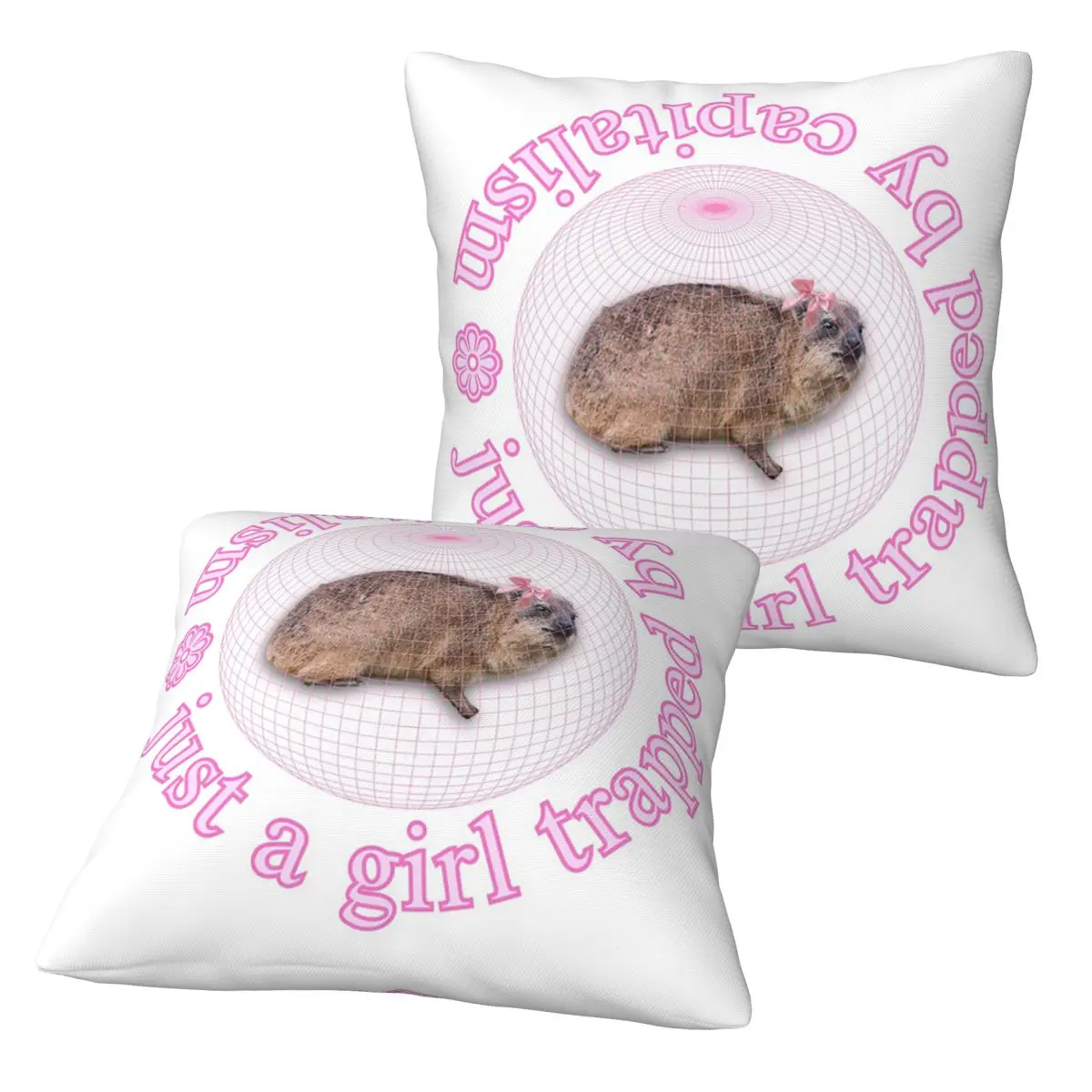 Rock Hyrax Just A Girl Trapped By Capitalism Coquette 2 pcs Square Pillowcase Pillow Cover Cushion Decor Comfort Throw Pillow