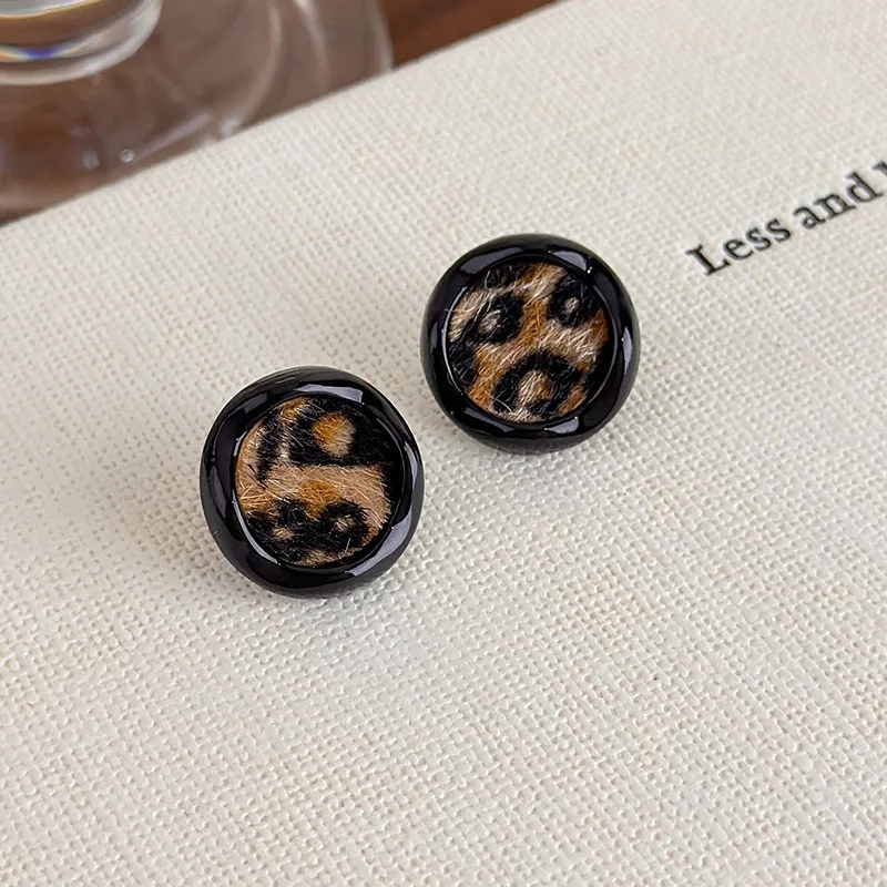 Geometric Round Square Fur Leopard Enamel Stud Earrings for Women Fall Winter Colorful Irregular Plush Cute Daily