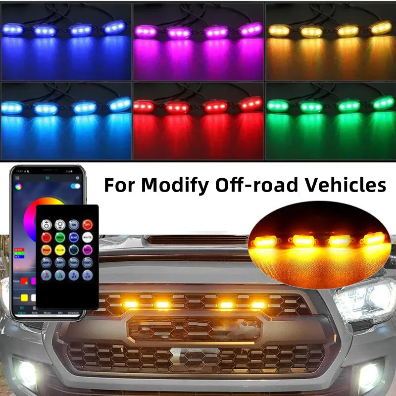 

4 Pcs APP/Remote Control Smoked Lens Amber Car Light LED Front Grille Running Lights For Modify Off-road Vehicles