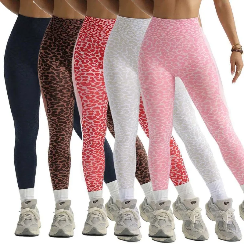 Women Leopard Print Sports Leggings Seamless Knited Pants High Elastic Sexy Hip Liftting Workout Running Yoga Pants