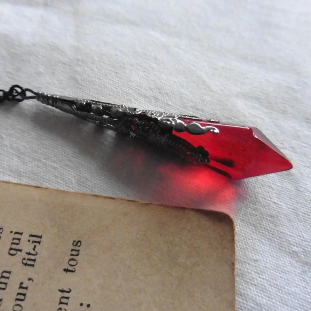 Gothic Dark Red and Black Glass Crystal Pendant Necklace