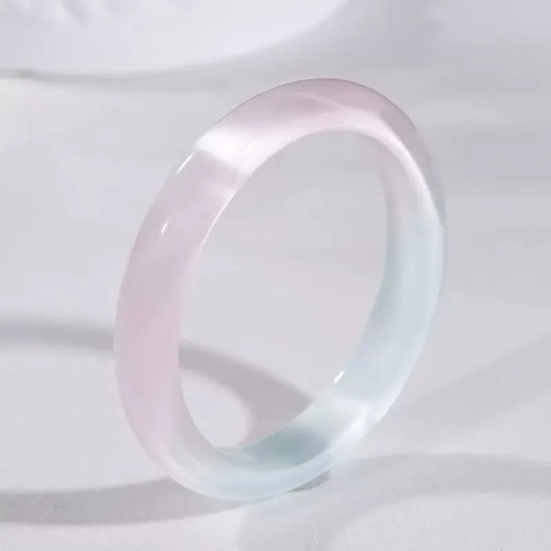 Icy translucent spring-colored macaron flat cat's eye bracelet, pink half blue-green, fresh and elegant gift box packag