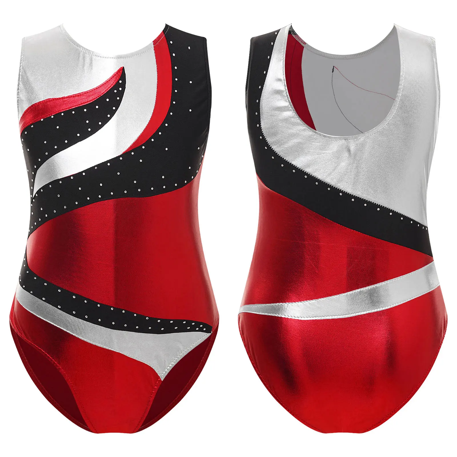 

Girls Kids Sequined Sleeveless Gymnastics Leotards Sparkly Metallic Ballet Unitard One-Piece Athletic Romper Bodysuit Dancewear