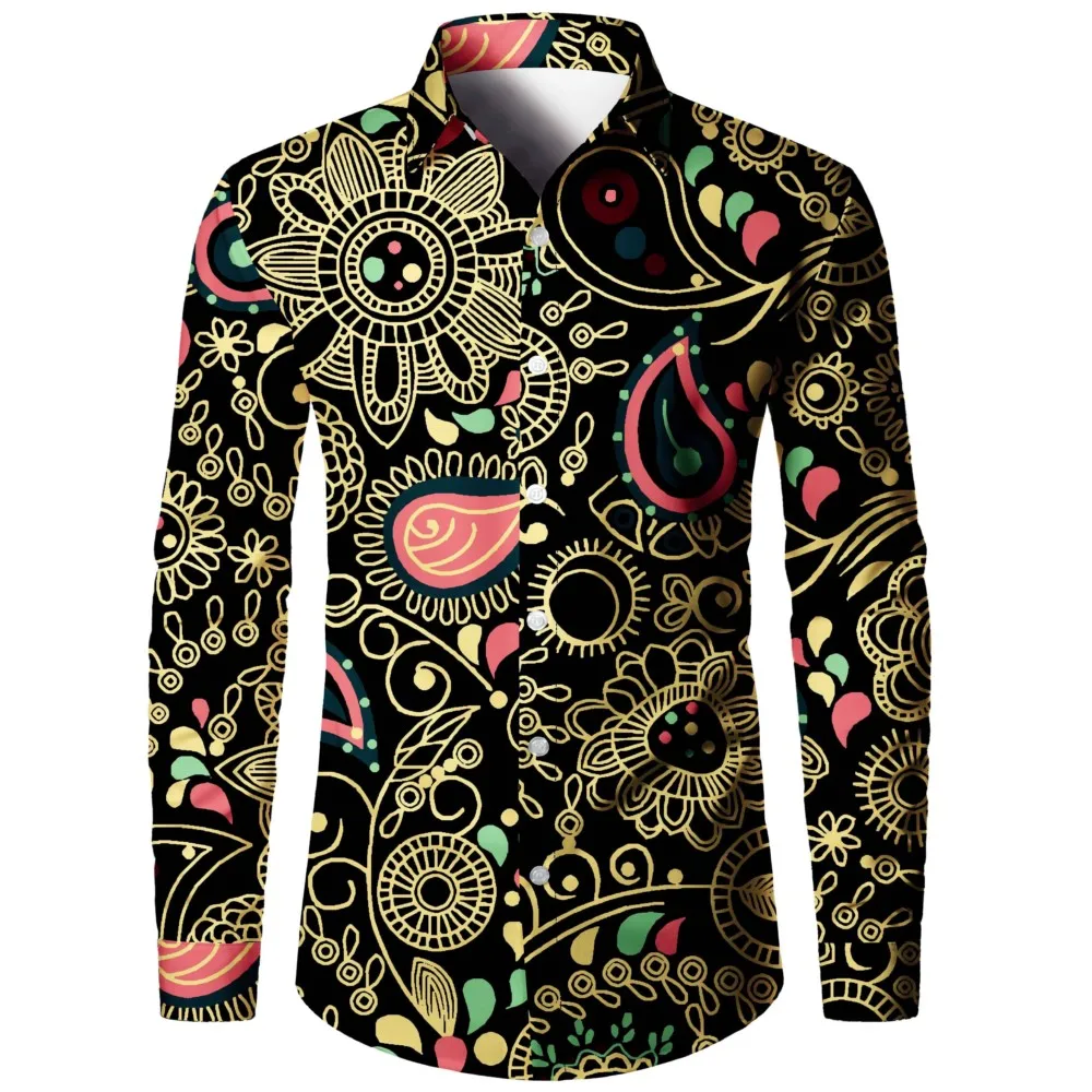 

Stylish Retro Floral Pattern Men's Long Sleeve Shirt Turn-Down Collar Long Sleeve Button Up Shirts For Men Oversized Clothing