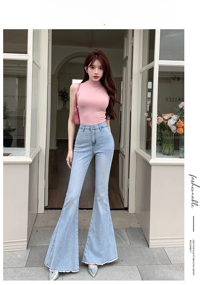 Bow Tie Jeans Women's American Vintage Three-dimensional Micro-large Summer Thin Pants New High-waisted Skinny Hip Flare Pants