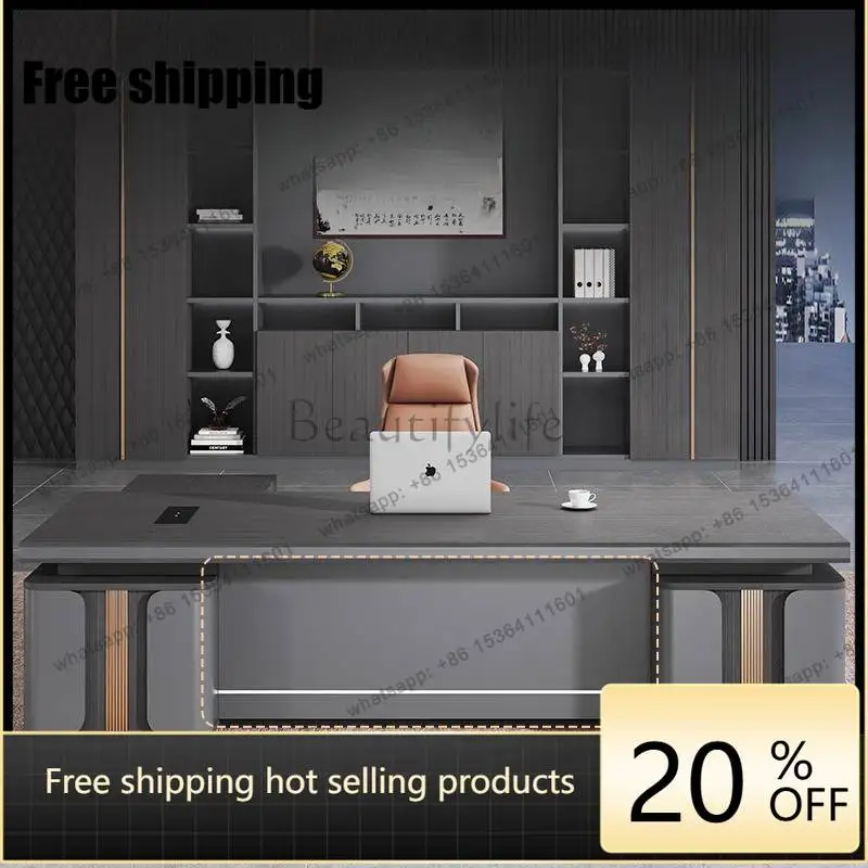 

Zj. Designer Storage Executive Desk Modern Luxury Large Adjustable Computer Desk