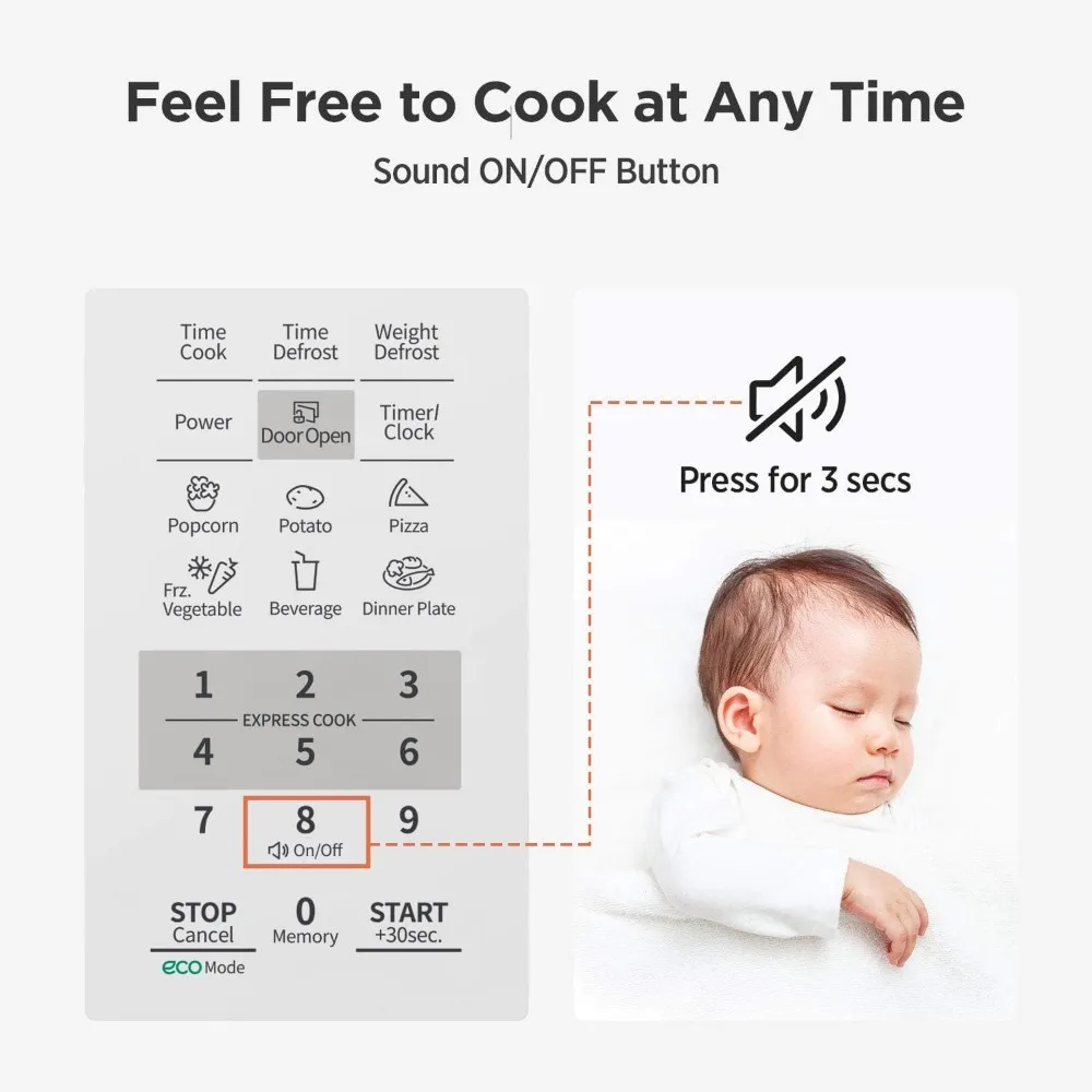 소리 켜기/끄기, ECO 모드 및 간편한 원터치 버튼을 갖춘 조리대 전자레인지, 0.7 Cu Ft/700W, 펄 화이트