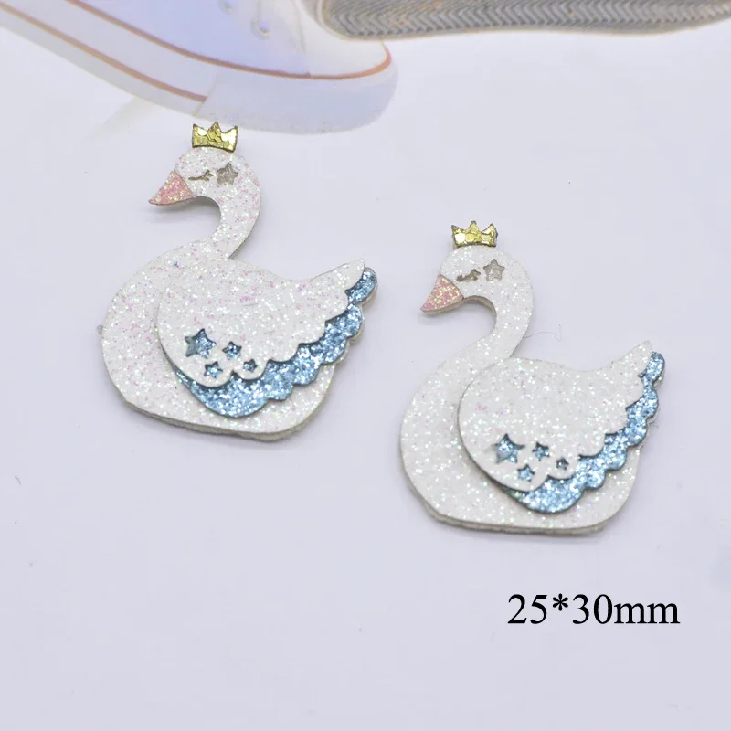 10Pcs 25*30mm Cartoon Animal Glitter Swan Applique for DIY Clothes Hat Shoes Decor Patches Headwear Hair Clips Bow Accessories