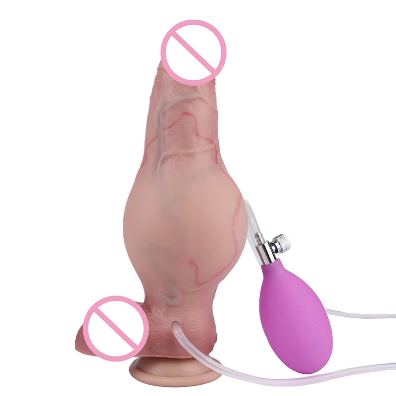 8.26in SET Soft Silicone Inflatable Dildo Veiny Skin Feel Realistic Spray Penis Blow-up Dick Women Masturbator Adult Sex Toys