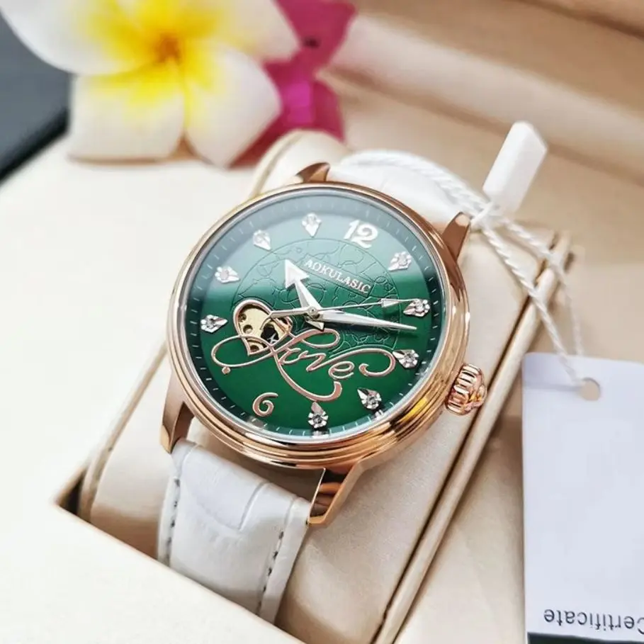 Highly Cost-Effective Women's Mechanical Watch, Fully Automatic Winding Movement Without Batteries, Waterproof with Luminous Function + Diamond-Encrusted Design, Comfortable Leather Strap, Retro Luxury Style, Suitable for Daily Wear, Business, and Casual Occasions, a Hot-Selling Item on Aliexpress, with Precise and Stable Timekeeping.