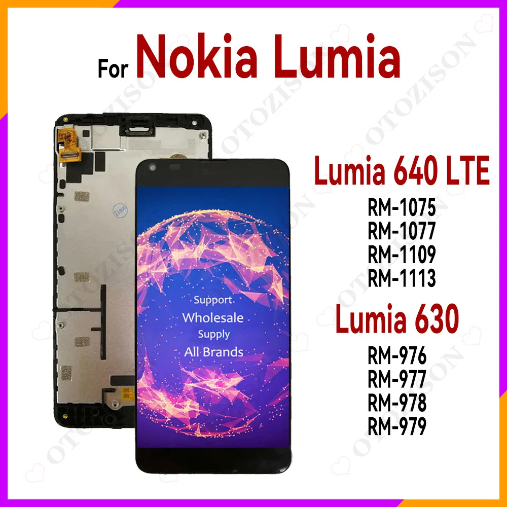 For Nokia Lumia 640 LTE RM-1075 RM-1077 RM-1109 LCD Lumia 630 RM-976 RM-978 Display Screen With Frame Touch Digitizer Assembly