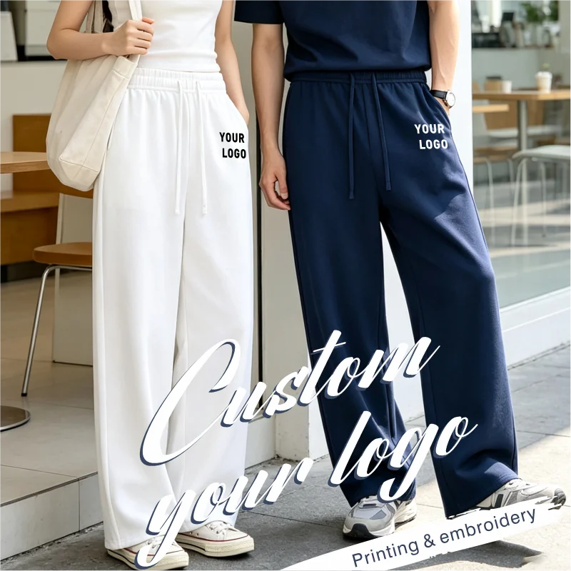 Custom Logo Wide Leg Long Pants Unisex Casual Sweat Pants Personalized Printing Embroidery Loungewear Men Women Team Uniform