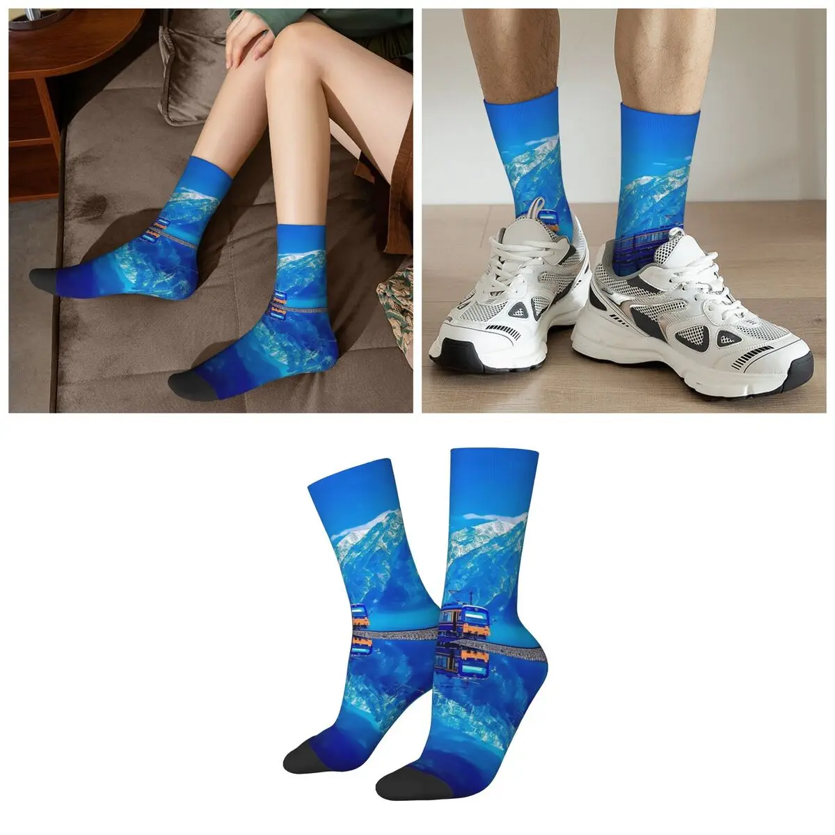 Train Reflects In The River And Water Socks Harajuku Soft Stockings All Season Long Socks for Man Woman Valentine's Day Gifts