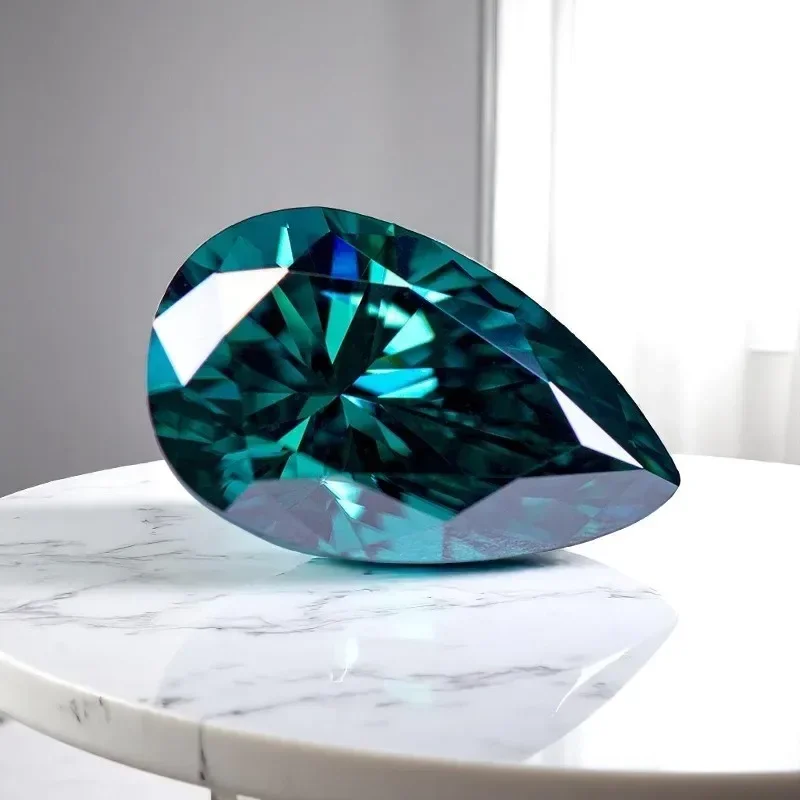 

L-Natural Color Emerald Green Moissanite Stone Pear Cut Lab Grown Diamond For Charms Woman Jewelry Making With Certificate