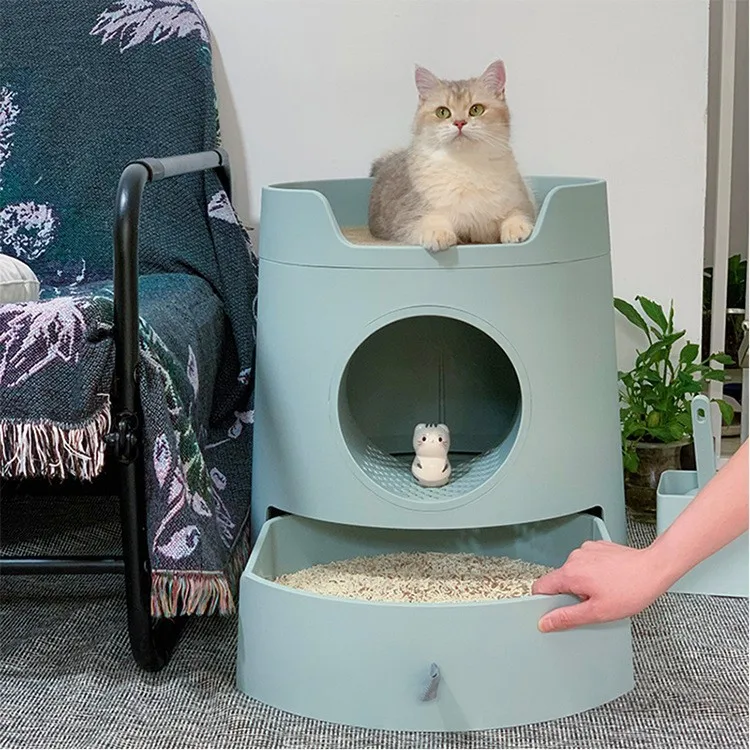 

Полузакрытый лоток-туалет для кошек с выдвижным ящиком, большой, двухуровневый, с функцией дезодорации