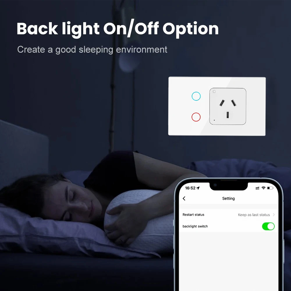 AU Plug Smart Tuya Austrial WiFi Light Wall Switch Socket Outlet Touch Glass Panel Interruptor by Alexa Google Home Appliance