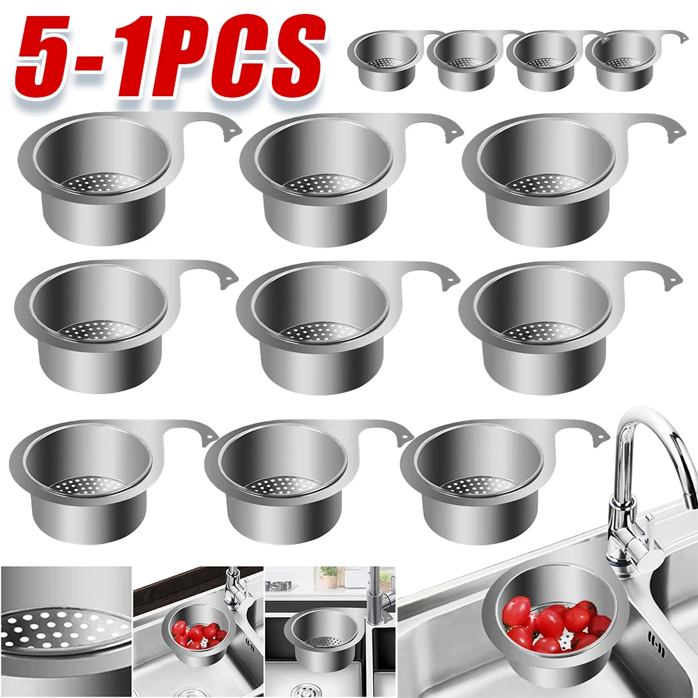 1/5 PCS Stainless Steel Swan-Sink Strainer Basket Filterable Sink Caddy Organiser Space Saving Multifunctional for Home Kitchen