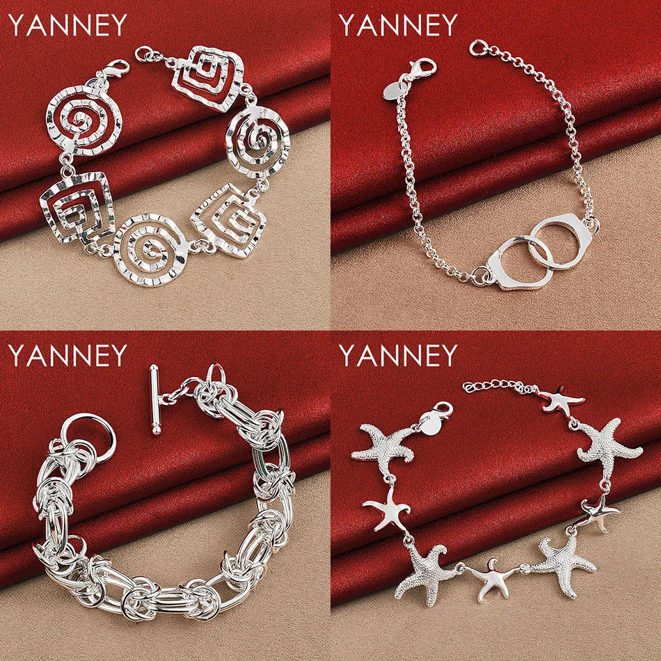 Charm 925 Sterling Silver 8 Inch Exquisite Star Braided Bracelet Women Fashion Wedding Jewelry Party Accessories