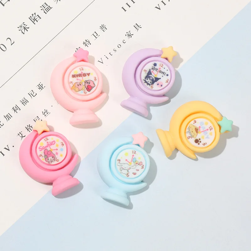 Resin Cartoon Alarm Clock Cabochons Flatback 10pcs Cute 3D Clock Resin Charms for DIY Jewelry Making Accessories Handmade Crafts