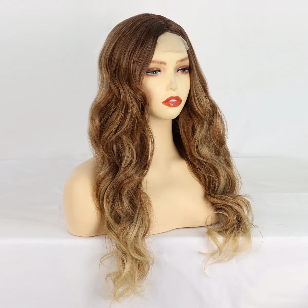 gradually changing color for women center split large wavy long curly hair synthetic fiber headband lace wig