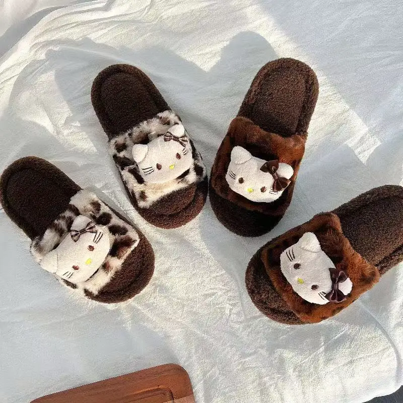 

real photos 2025 autumn winter new Cute hello kitty cartoon doll zapatillas de mujer fashion women soft warm cotton Slippers
