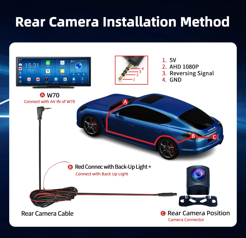 Imagebon W70 Carplay Auto Bildschirm With Rückfahrkamera Wireless Apple Carplay Android Auto Dashcam 11.4" 8 Core Android 14 Sma – Detail 20