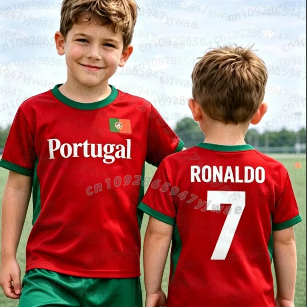 26 Sommer Jungen Mädchen RONALDO 7 Fußballtrikot T-Shirt Damen Herren Portugal Fußballfans Männer Frauen Kinder Kurzarm T-Shirt – Detail 8