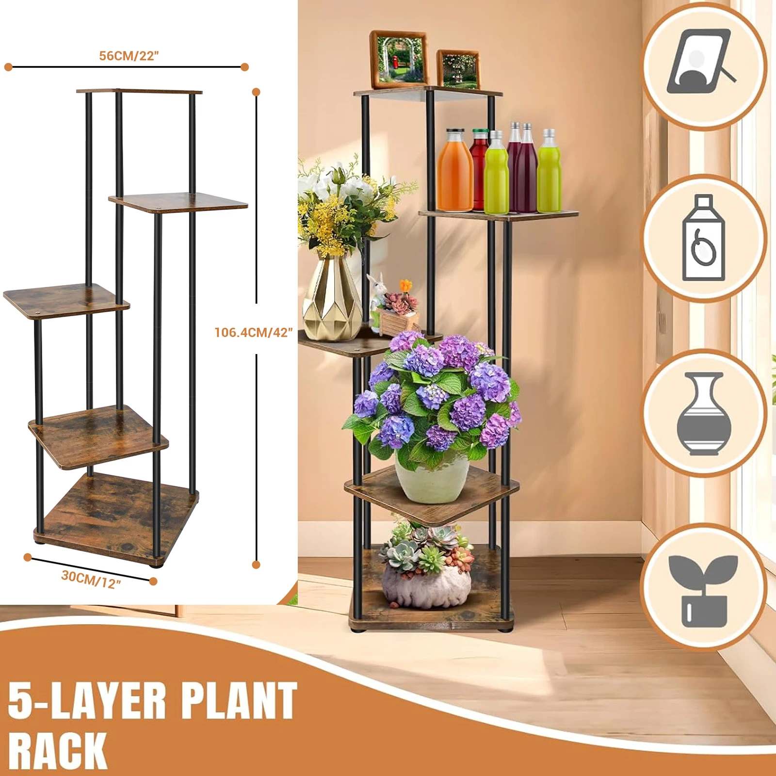 5-laags metalen plantenstandaard, plantenrek voor bloempotten, binnen- en buitengebruik, tuin- en terras bloempottenrek