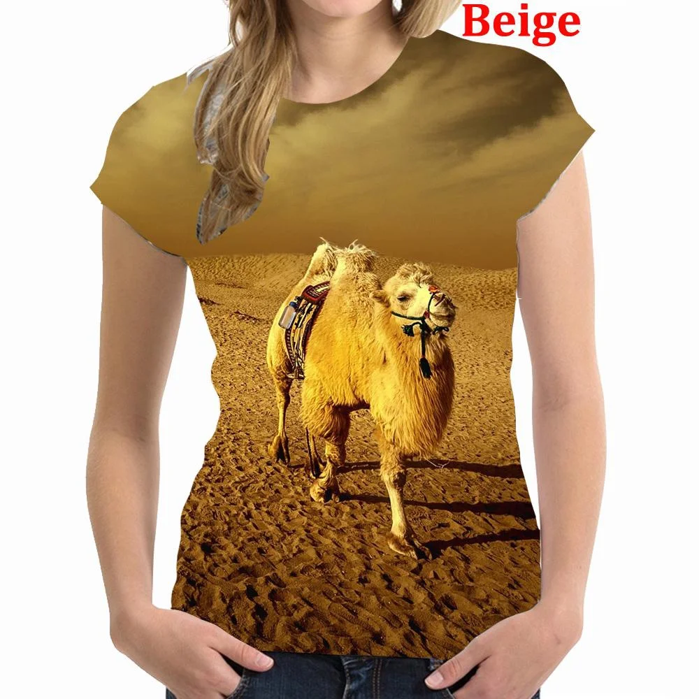 Women Fashion Animal Camel 3D Print T Shirt Women Casual Short Sleeved Pullover