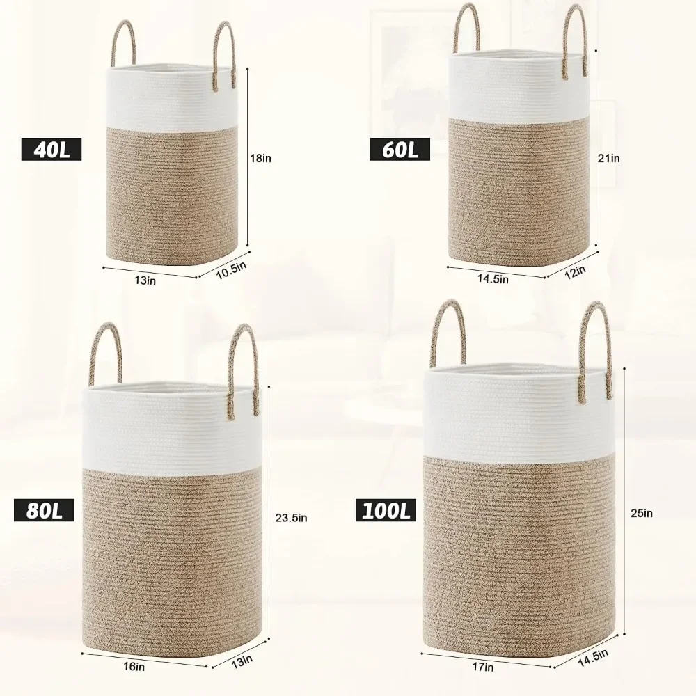 Laundry Basket,Woven Cotton Rope Laundry Hamper Sorters,Versatile Storage for Dirty Clothes,Baby Toys,and Blankets in Bathroom