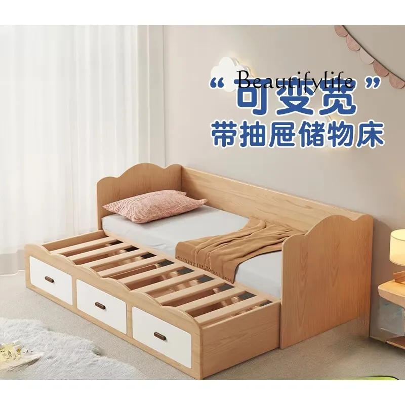 X36 Telescopic Storage Bed Solid Wood Pull-out High Box Bed Wide Splicing Small Apartment Tatami