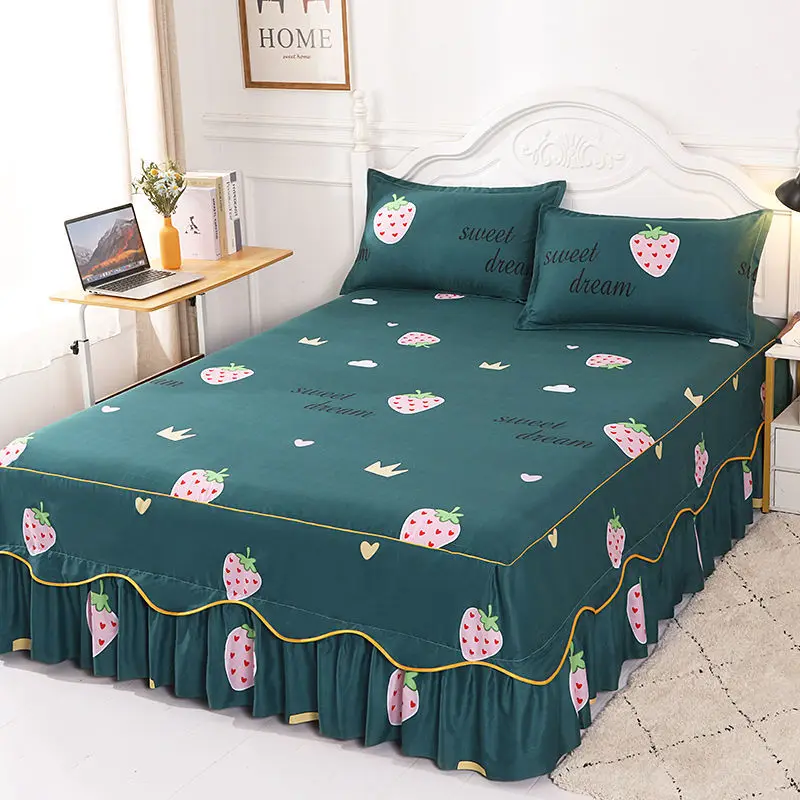 Bed Skirt Cotton Bedspread Set Embroidery Bed Dress Pillow Cases 3 Pieces/Set for King/Queen Double 1.2/1.5/1.8/2M Sheet Cover