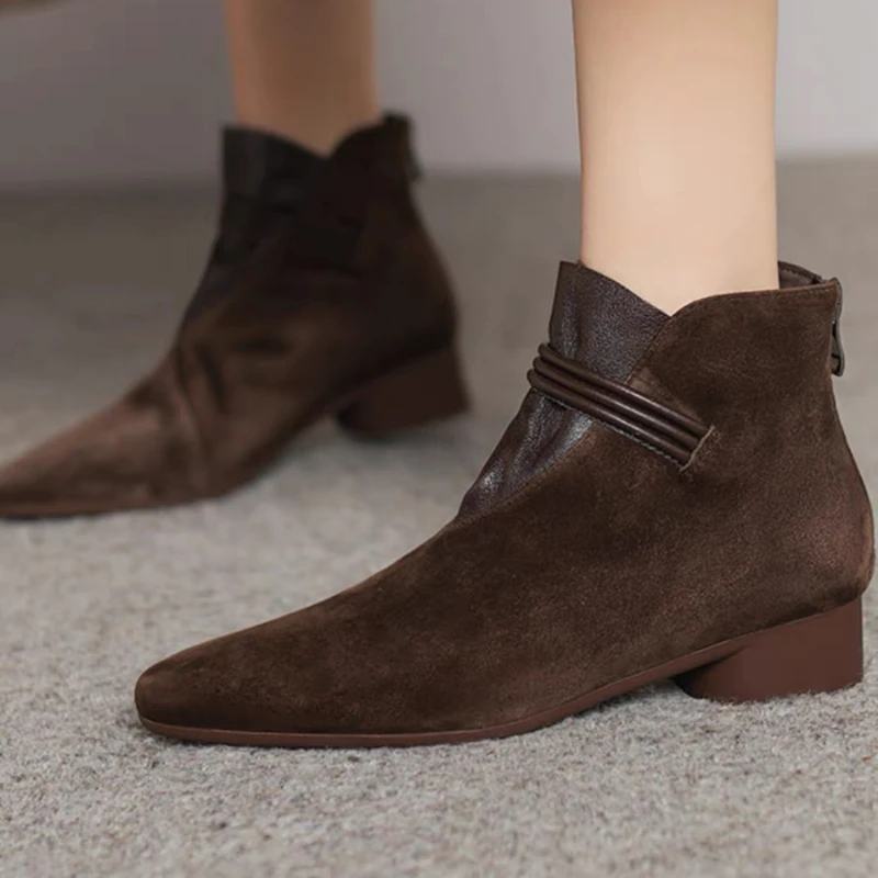 

Элегантные женские ботильоны, новые туфли на каблуке, замшевые модные ботинки с острым носком, зимние трендовые туфли 2025 года, женские туфли-лодочки на массивном каблуке Botas Zapatos