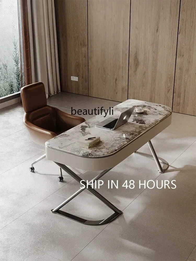 

Natural Super Crystal Stone Desk Modern Minimalist High-End Study Shaped Desk Reception Table