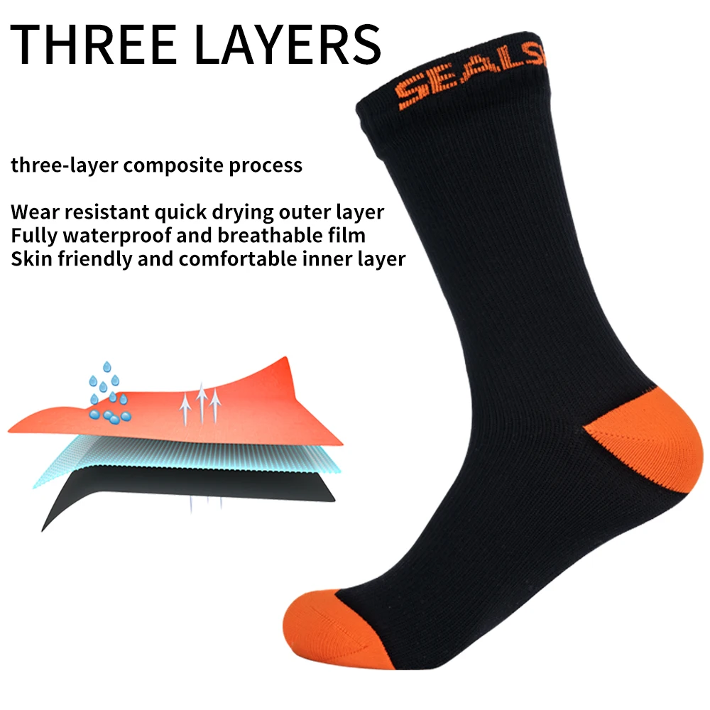 SEALSHELL Waterproof Breathable Men Socks Merino Wool For Hiking Hunting Trekking Skiing Fishing Seamless Outdoor Sports Unisex