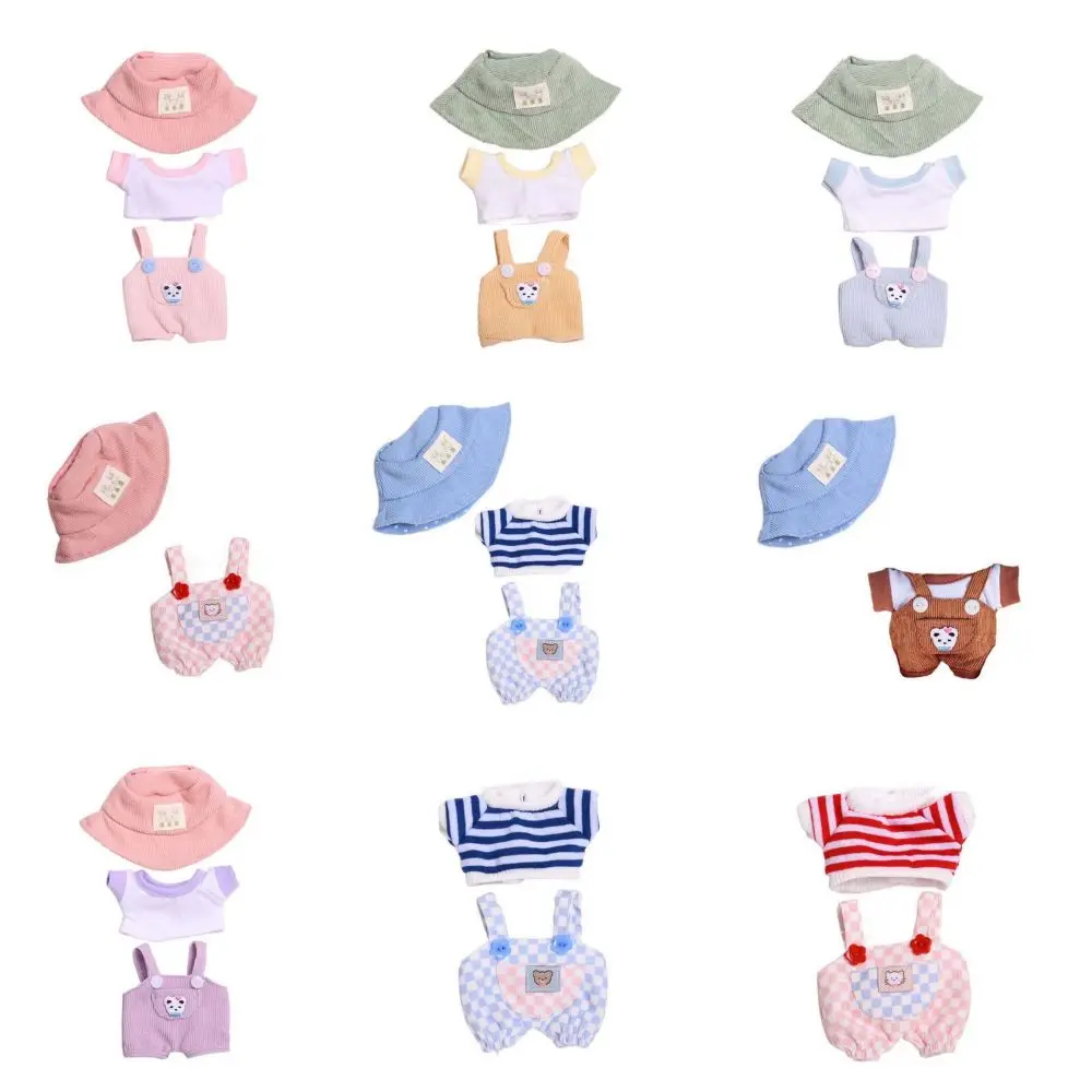 

17cm Doll Clothes Stuffed Dolls Accessories Hat Plaid Pattern Suspender Pants Collectible Doll Clothes Fashion Dress Gift Toys