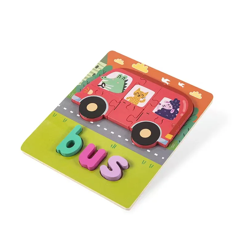 Kid Wood Puzzle Board Animal Car Jigsaw Children Learning Alphabet Language Preschool Educational Intellectual Development Toy