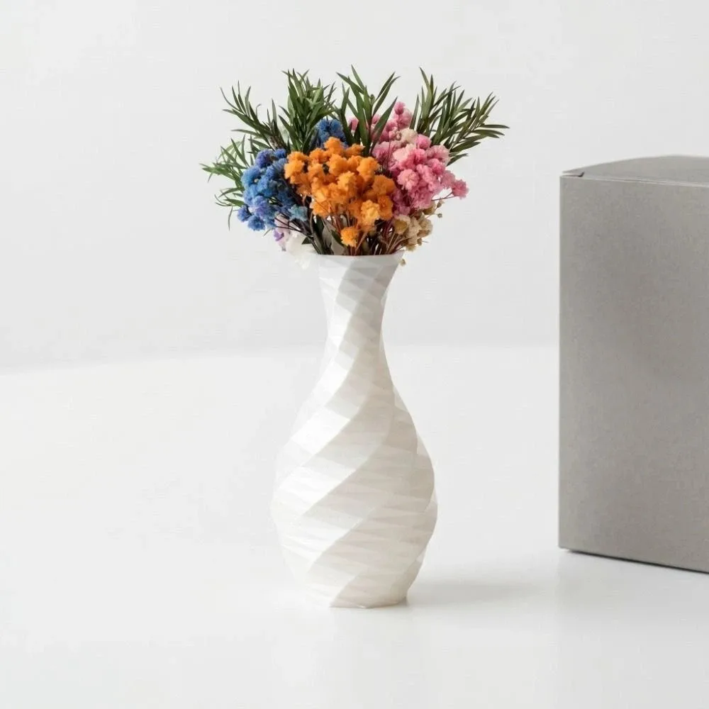 Pencil Holder 3D Printed Decorative Vase White Color Simple Mini Flower Vases Desktop Ornament Spiral Vase Flower Arrangement