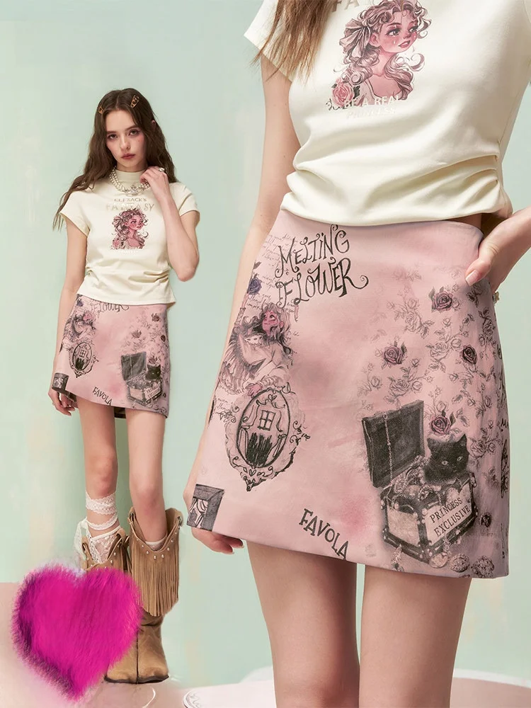 

Princ Print f Skirt Color Blo Spring Summer Women's Casual ort Skirt Sweet Cool Versatile Polyester Fiber