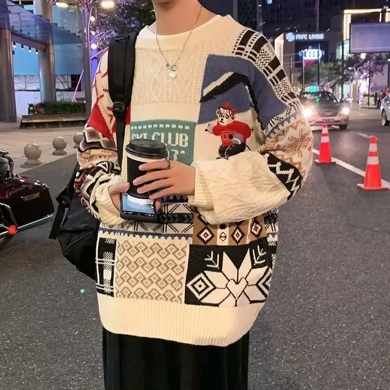 Autumn Winter Y2k Christmas Bear Sweater For Women Korean Couples Knit Loose Pullover Sweatshirts Streetwear Women