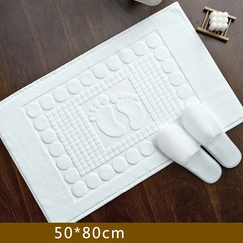 Foot Pattern White Floor Towel Thickened Hotel Home Bathroom Mat Soft Cotton Non-slip Water Uptake Bathtub towels 50*80 350G