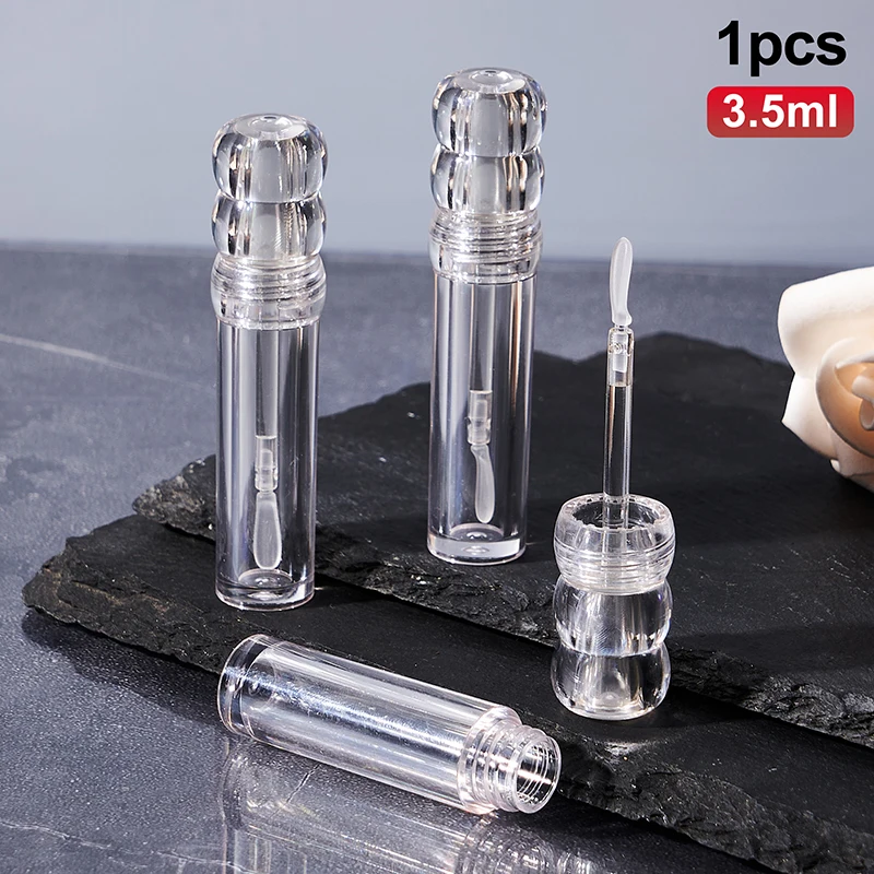 Tubi vuoti per lucidalabbra trasparenti da 3,5 ml con pennello in silicone Tubo cosmetico rotondo per lucidalabbra Bottiglia trasparente per balsamo per labbra riutilizzabile