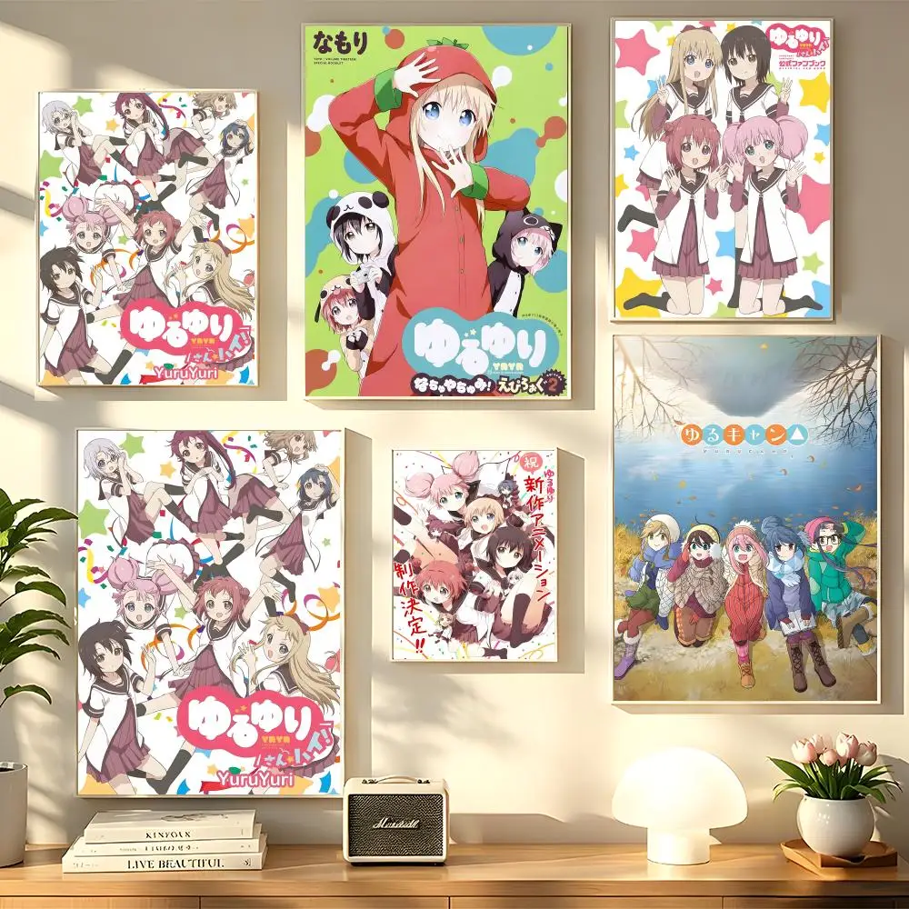 Póster de caligrafía con pintura de Anime Yuru Yuri, arte adecuado para sala de estar, dormitorio, bar, salón, hogar