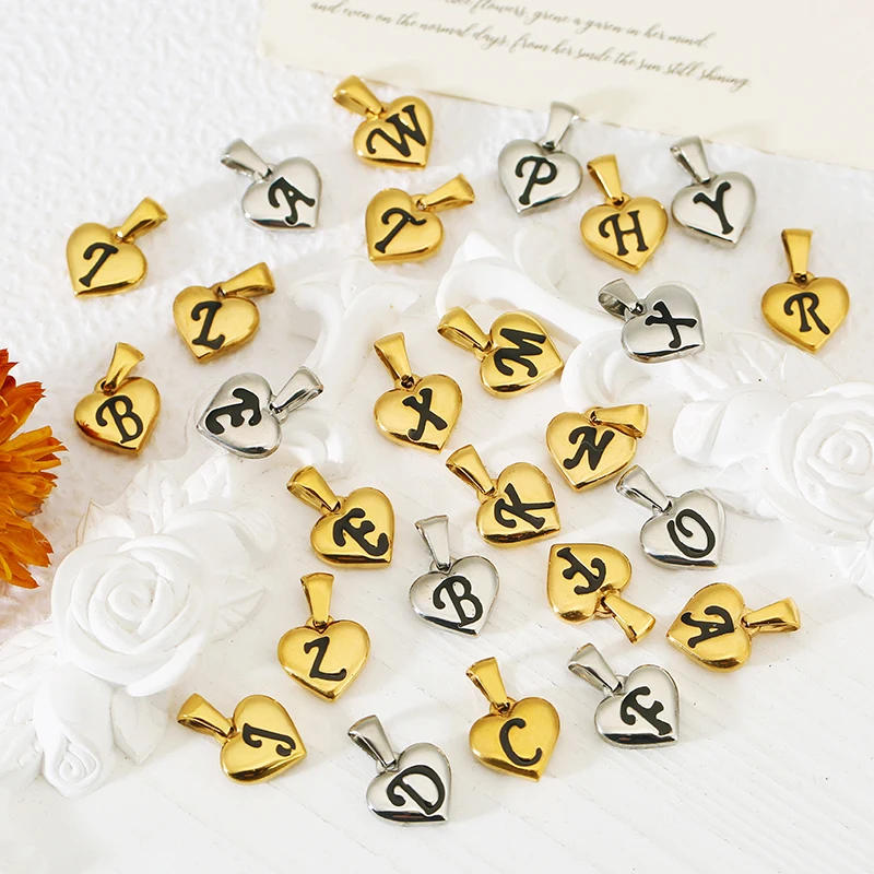 

5pcs Stainless Steel Retro Heart A-Z Letter Charms for Necklace English Alphabet Initial Letter Pendants Jewelry Making Supplies