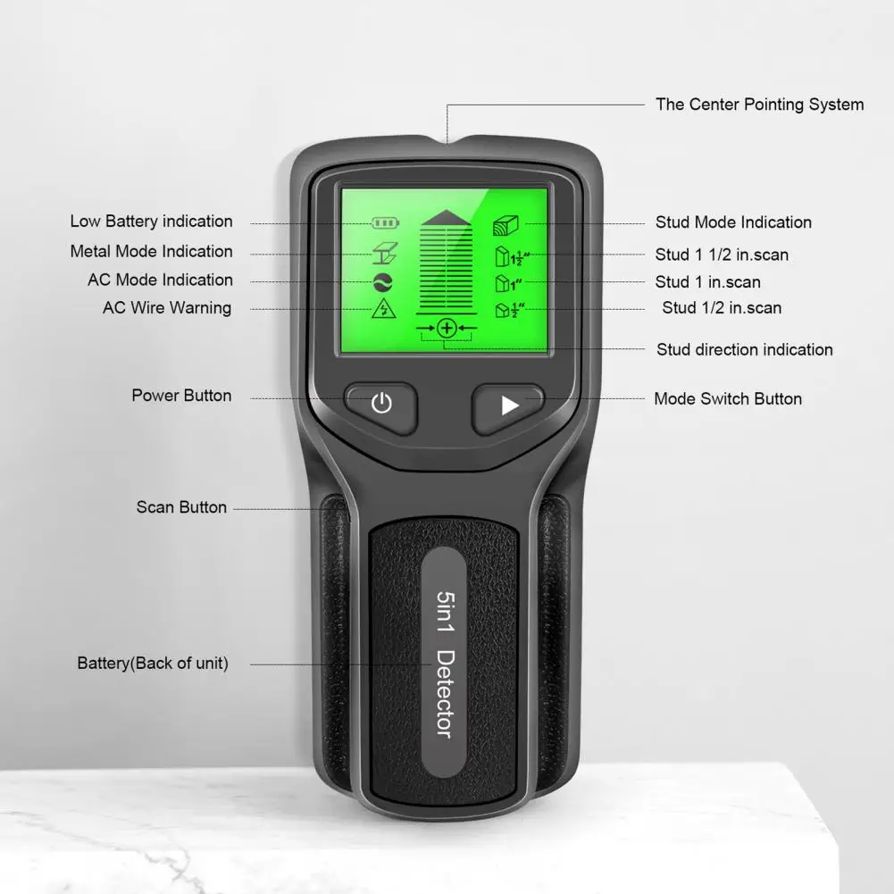 Wood Studs Metal Detecion Handheld Wall Scanner 5 In 1 Stud Detector Microprocessor Chip AC Wire Warning for DIY Furniture