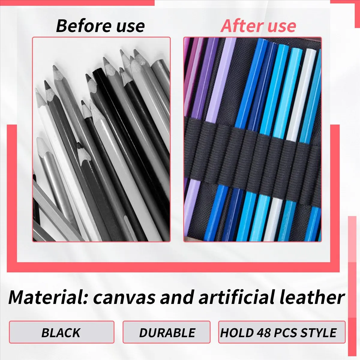 A62Z 48 Canvas Colored Pencil Wrap / Roll Up Pencil Case / Colored Pencil Case / Bags / Pouches for School Office Art