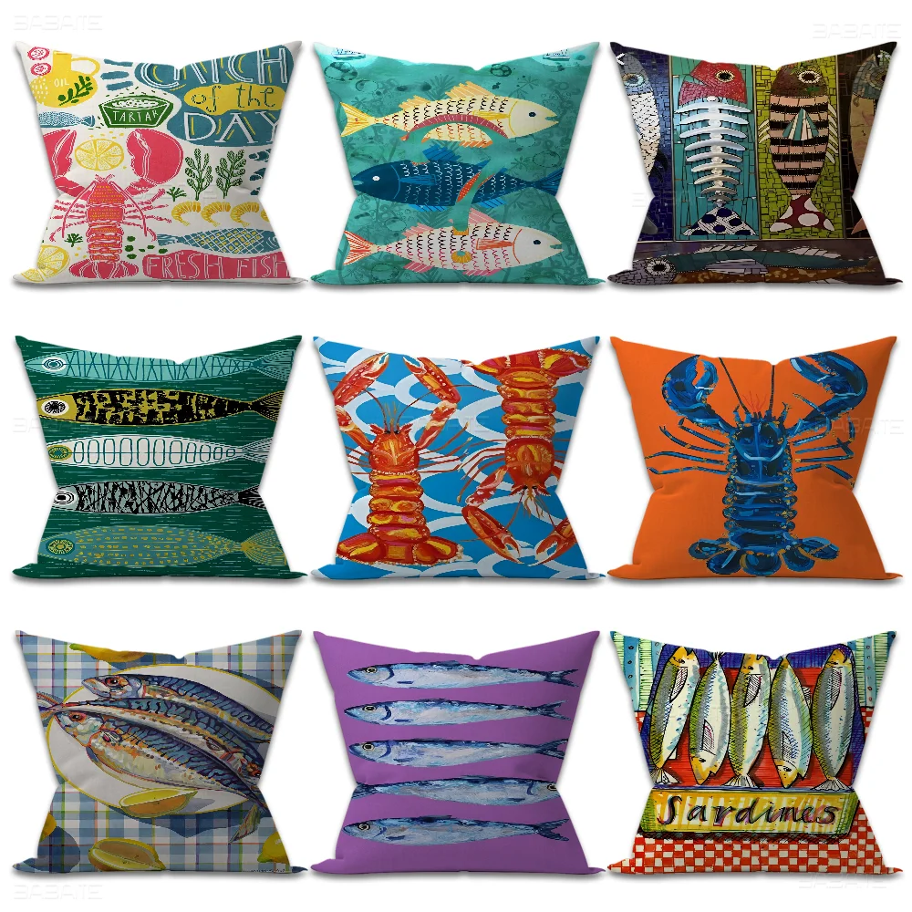 Colorful Sardine Lobster Fish Ocean Animal 45*45cm Cushion Cover Pillow Cover Decor Pillowcase Home Pillowcase For Couch Pillow