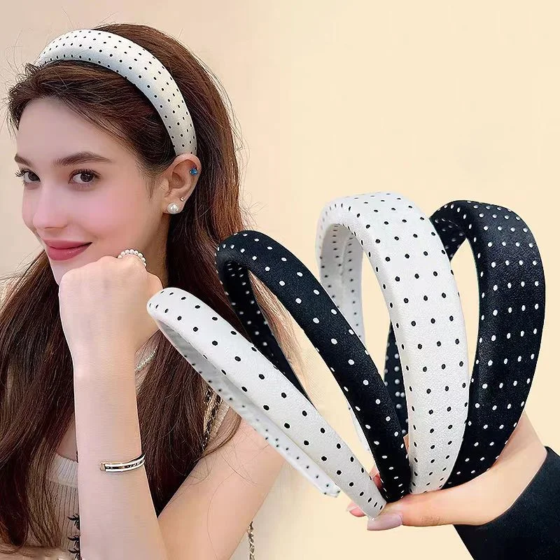 

Elegant Polka Dot Headband for Woman Temperament Wide Brim Hairband Fashion Girl Face Washing Headband