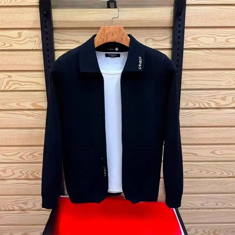 سترة محبوكة للرجال Jaet Busin كاجوال بسيطة من ألياف البوليستر طويلة Sve بطول منتظم ملابس ربيع الخريف