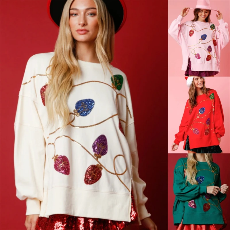 Casual Loose Cartoon Sequin Printed Long-Sleeved Pullover Sweatshirt Round Neck Japanese-Korean Women's Spring And Autumn Top